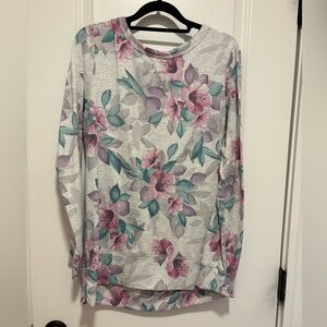 Floral Long Sleeve Women's Top Ideology Tunic Shirt size medium lattice back